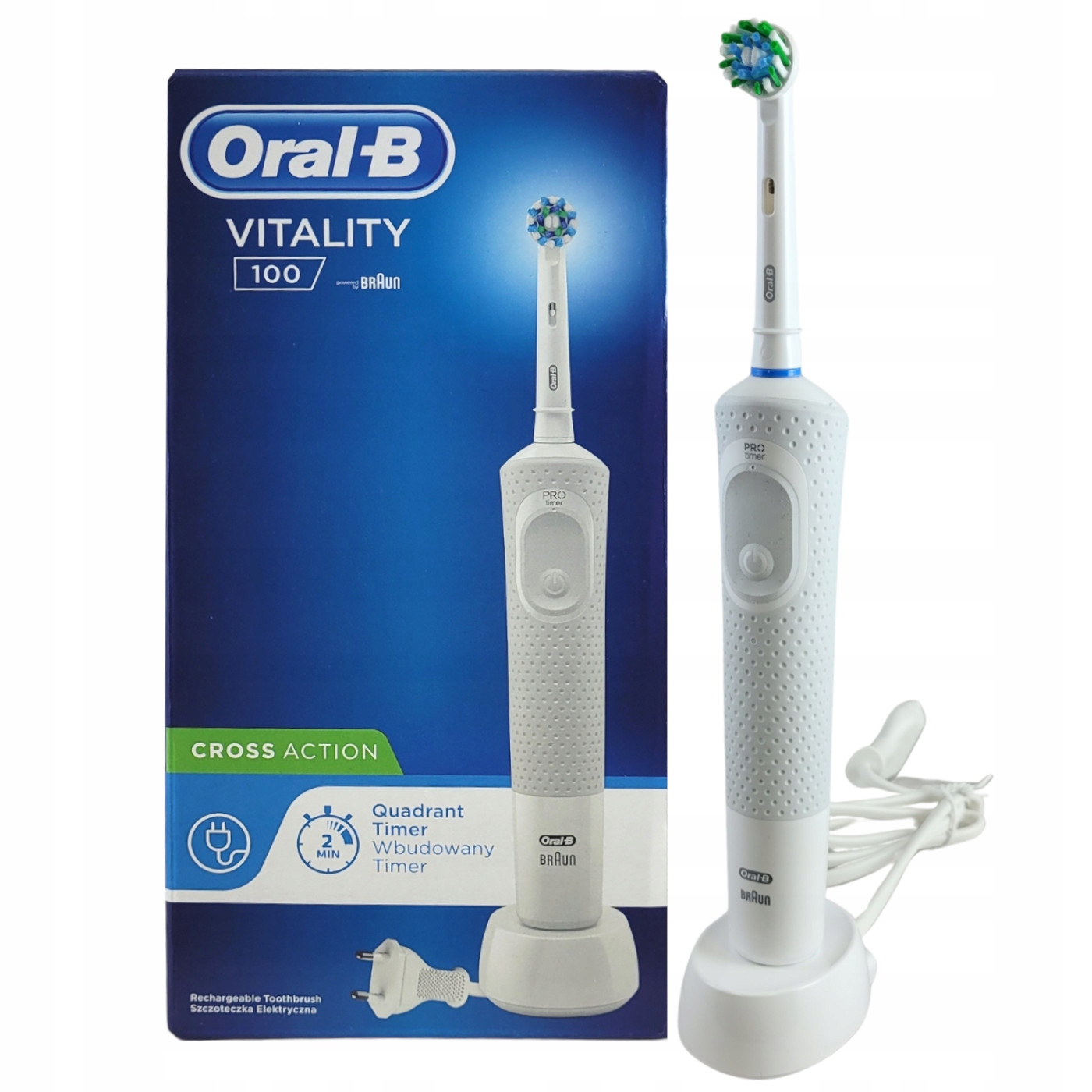 Oral-B Vitality 100 Elektrická zubná kefka s technológiou Braun, biela, 1 ks